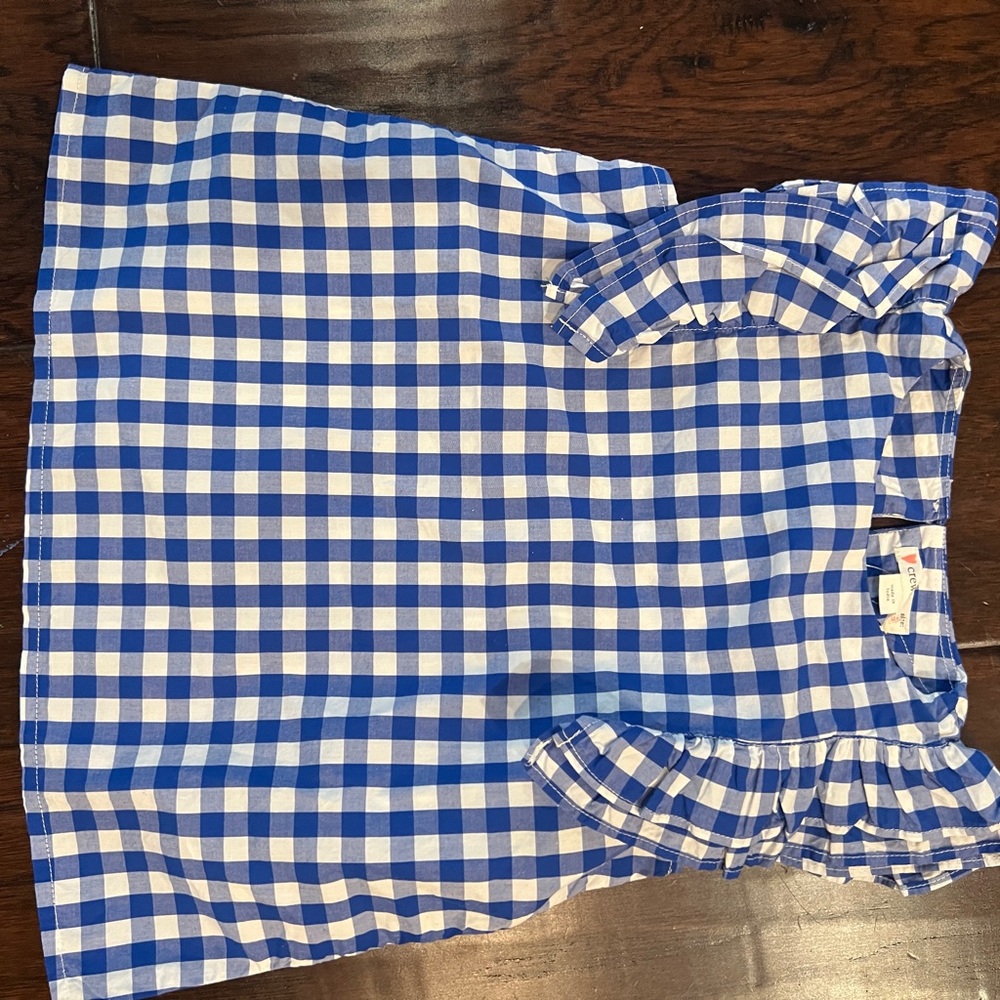 Crewcuts Blue and White Checkered Ruffle Top